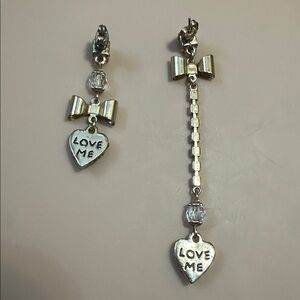 Betsey Johnson Silver Heart Bow Earrings